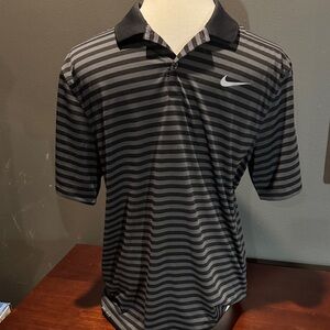 Nike Golf Men's Black and Gray Striped Polo
